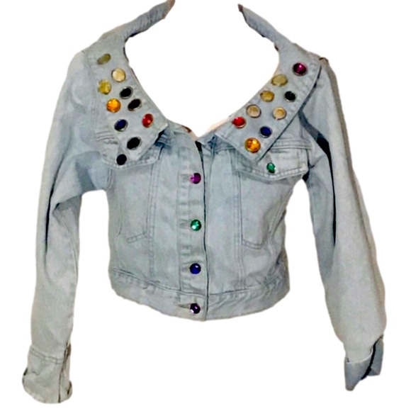 Vintage Jackets & Blazers - Vintage 80’s customized bedazzled bling cropped jean jacket